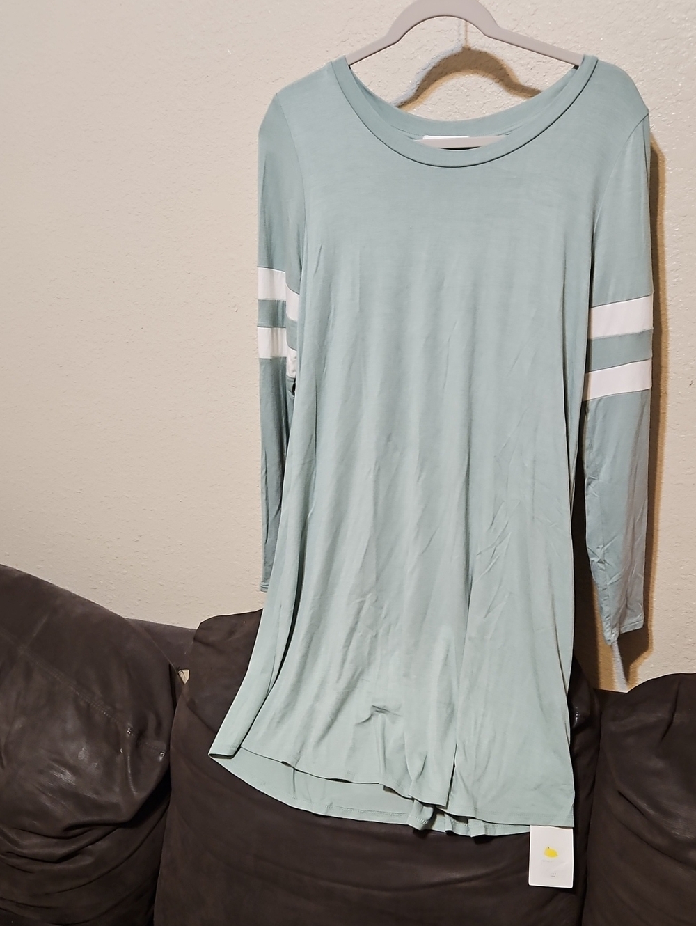 Cherish Light Sage Green Midi Dress with White Sleeve Stripes